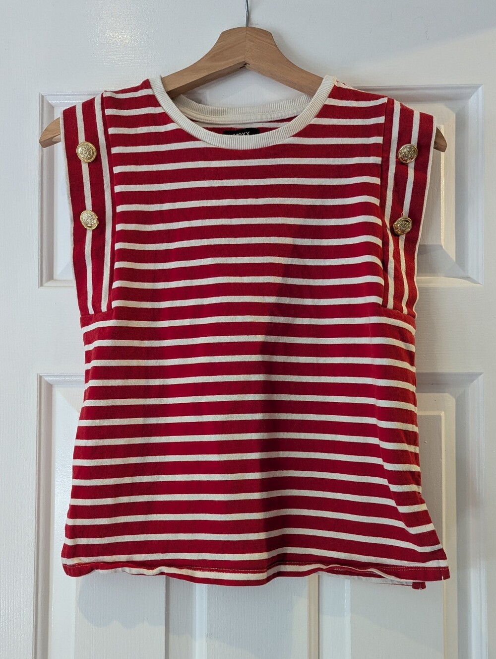 Coastal Nautical Preppy Cotton Red & White Striped Sleeveless Knit Top S/XS